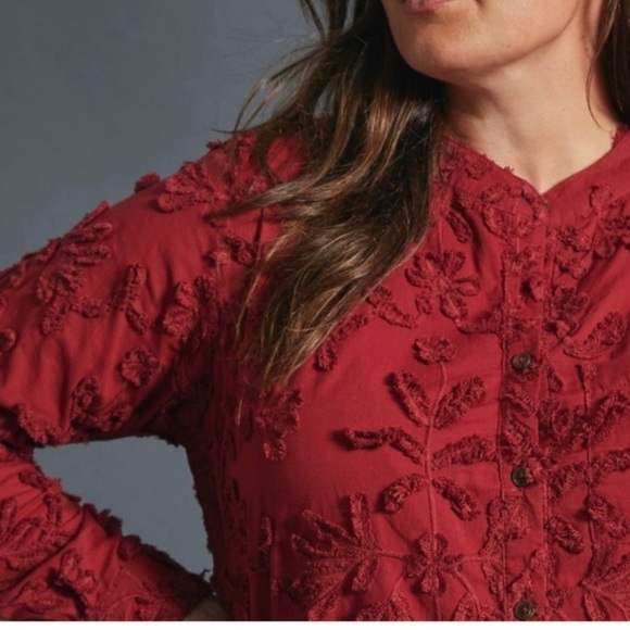 Anthropologie The Whitney Textured Trapeze Buttondown Size 1x, Red - Picture 2 of 5